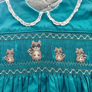 Teal Dress with Cat Embroidery
